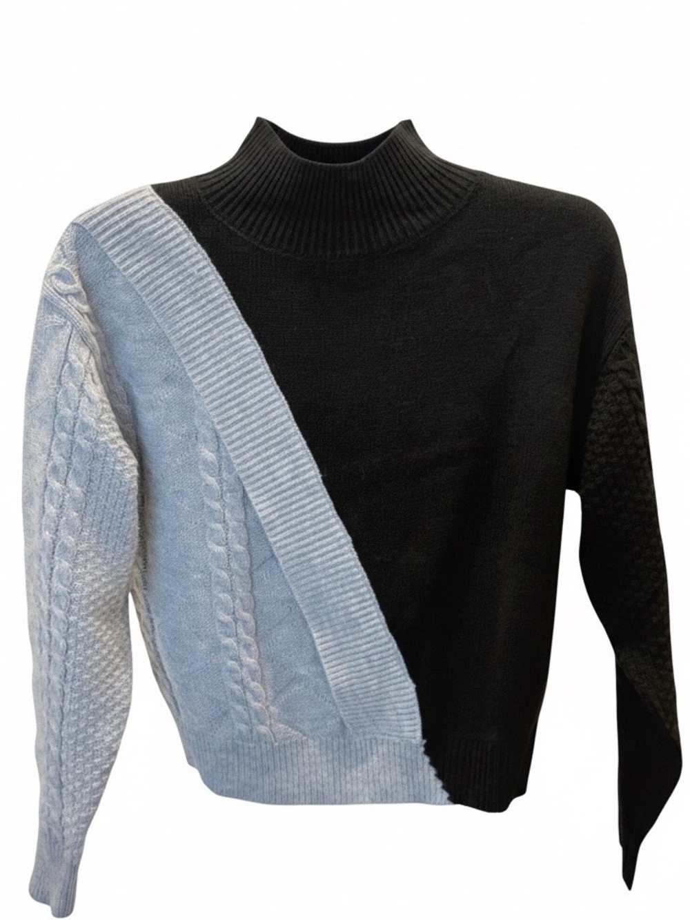 Commense Black & Gray Two‑Tone Cable Knit Sweater🩶🖤